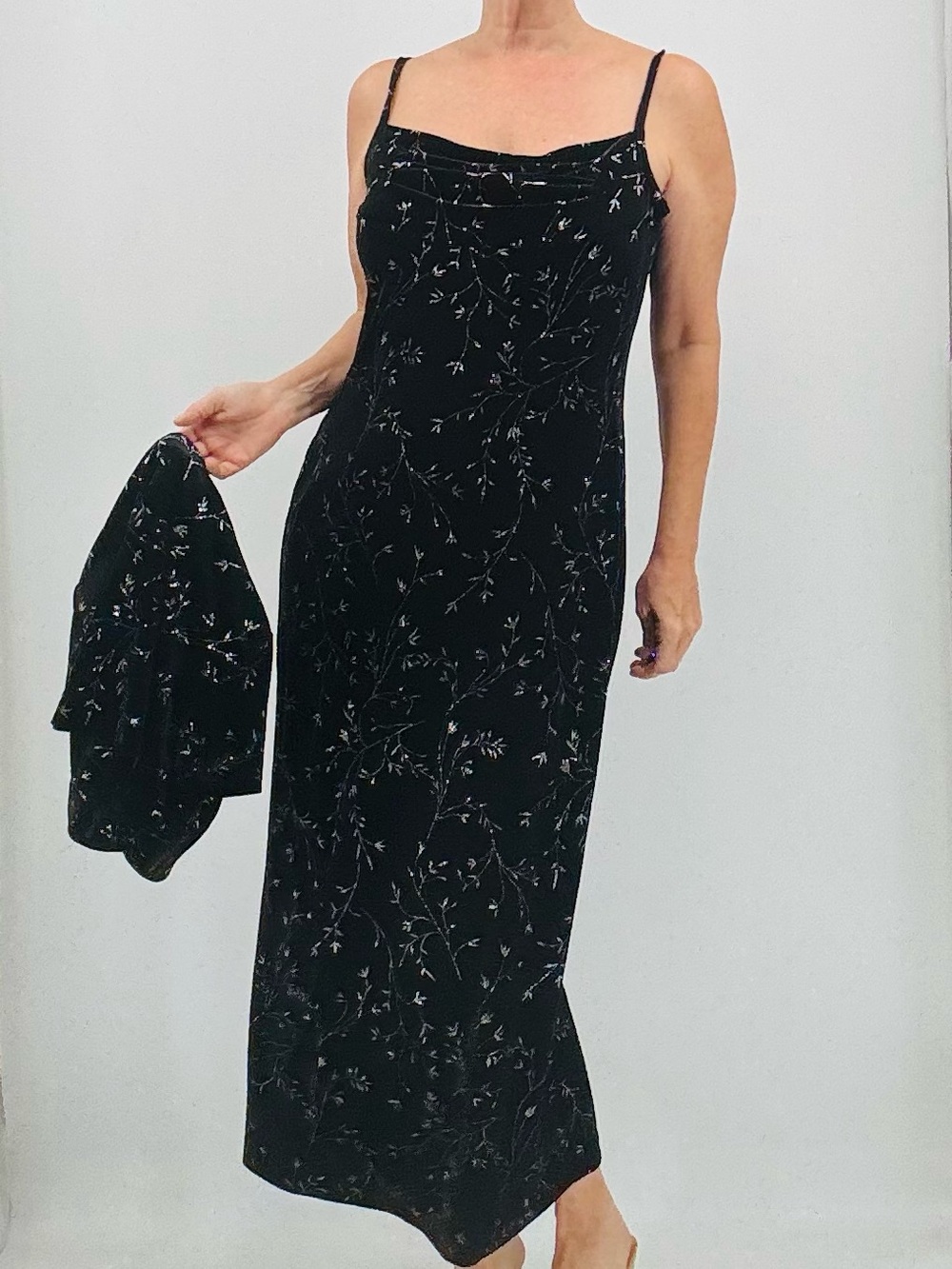 Vintage 90s Whimsigoth Fairy Evening Velvet Sparkle Glitter Bolero Slip Dress